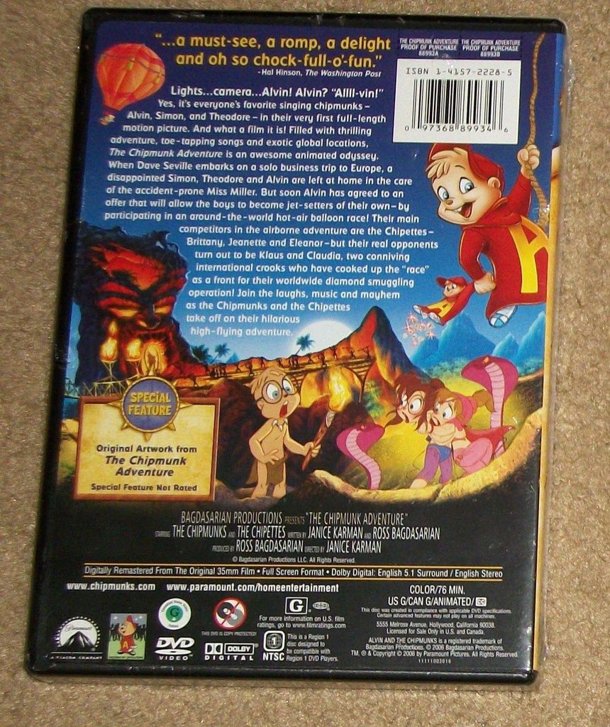 Alvin And The Chipmunks The Chipmunk Adventure Dvd New 97368899346 