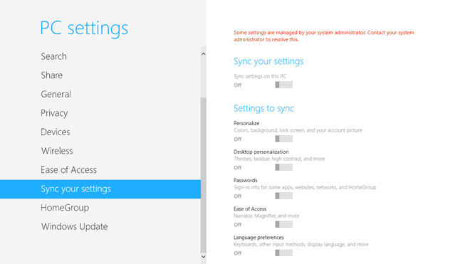 Turn Off Sync Settings For All in Windows 8
