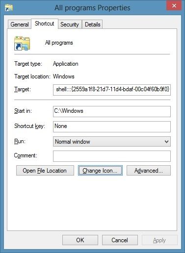 all program properties windows 8