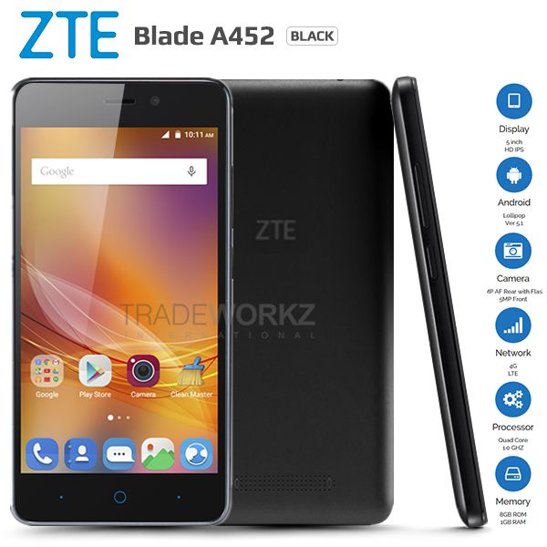 New ZTE Blade A452 Black 5" IPS Dual Sim 4G LTE Quad Core Android ...