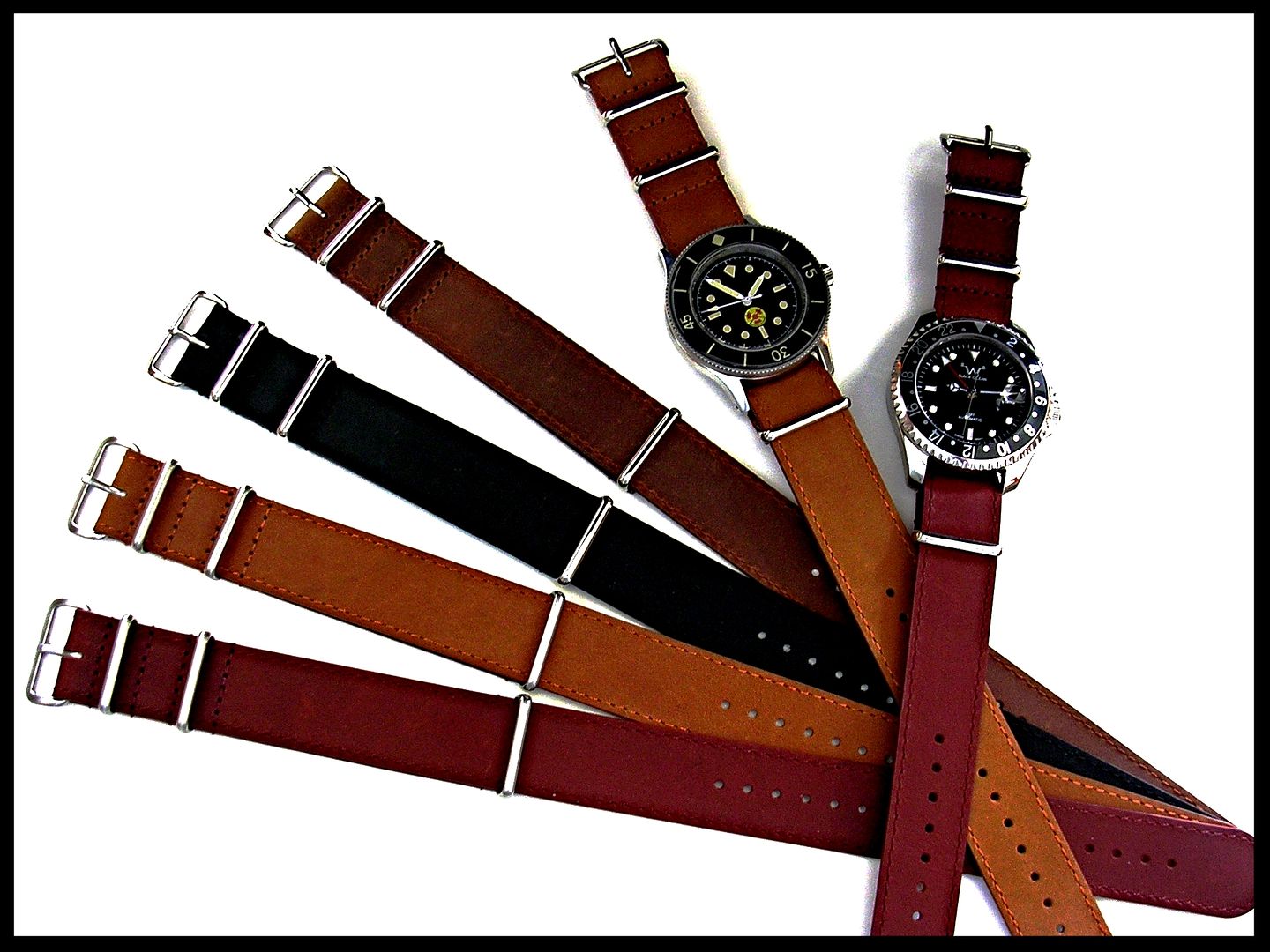 NATO G10® Distressed Grain Leather Black Brown Tan watchband RAF strap ...