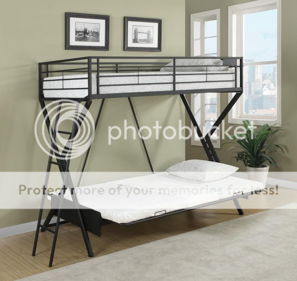 Contemporary Youth Sandy Black Twin Over Twin Convertible Futon Loft Bunk Bed