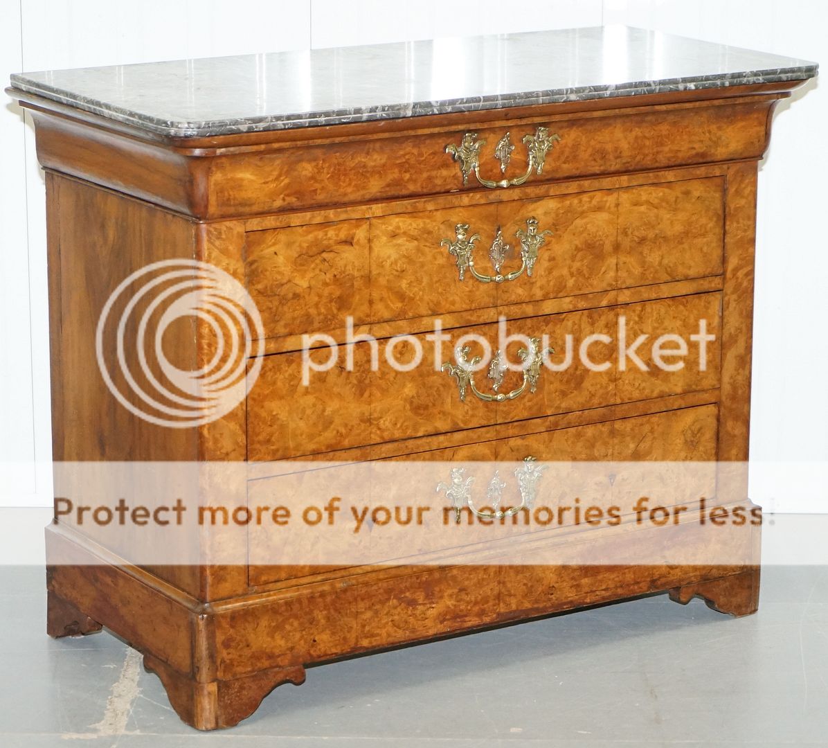 Rare 1830 Charles X Burr Elm Chest Of Drawers Commode With Marble